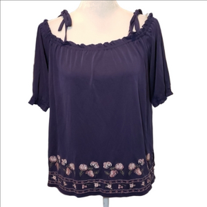 Francesca's Ayla Off Shoulder Peasant Top Navy VGC